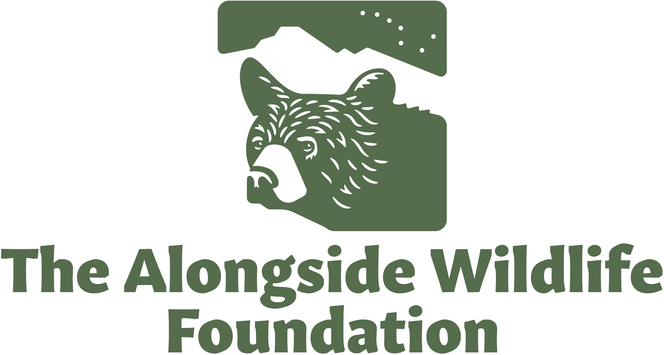 The Alongside Wildlife Foundation logotype, featuring a black bear in profile. Green artwork above green text.